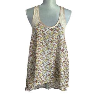 Free people lace sleeveless top size small round neck asymmetrical multicolor